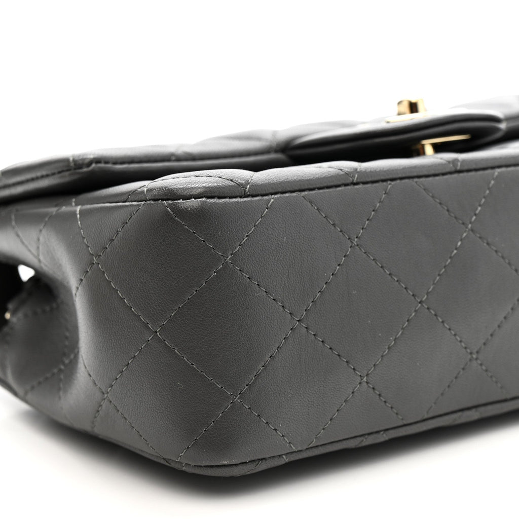 Chanel Lambskin Quilted Mini Rectangular Flap Dark Grey