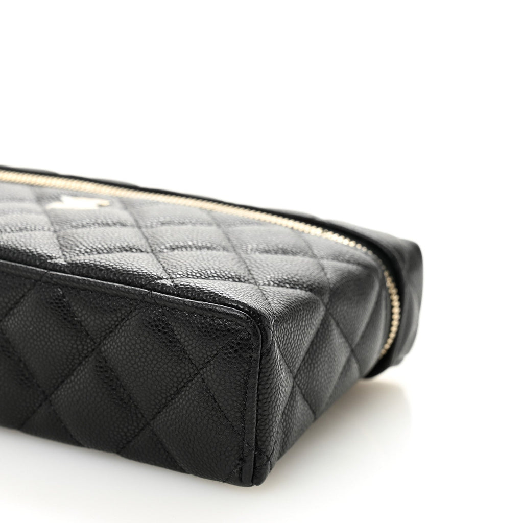 Chanel Caviar Quilted Top Handle Slim Vanity With Chain Black
