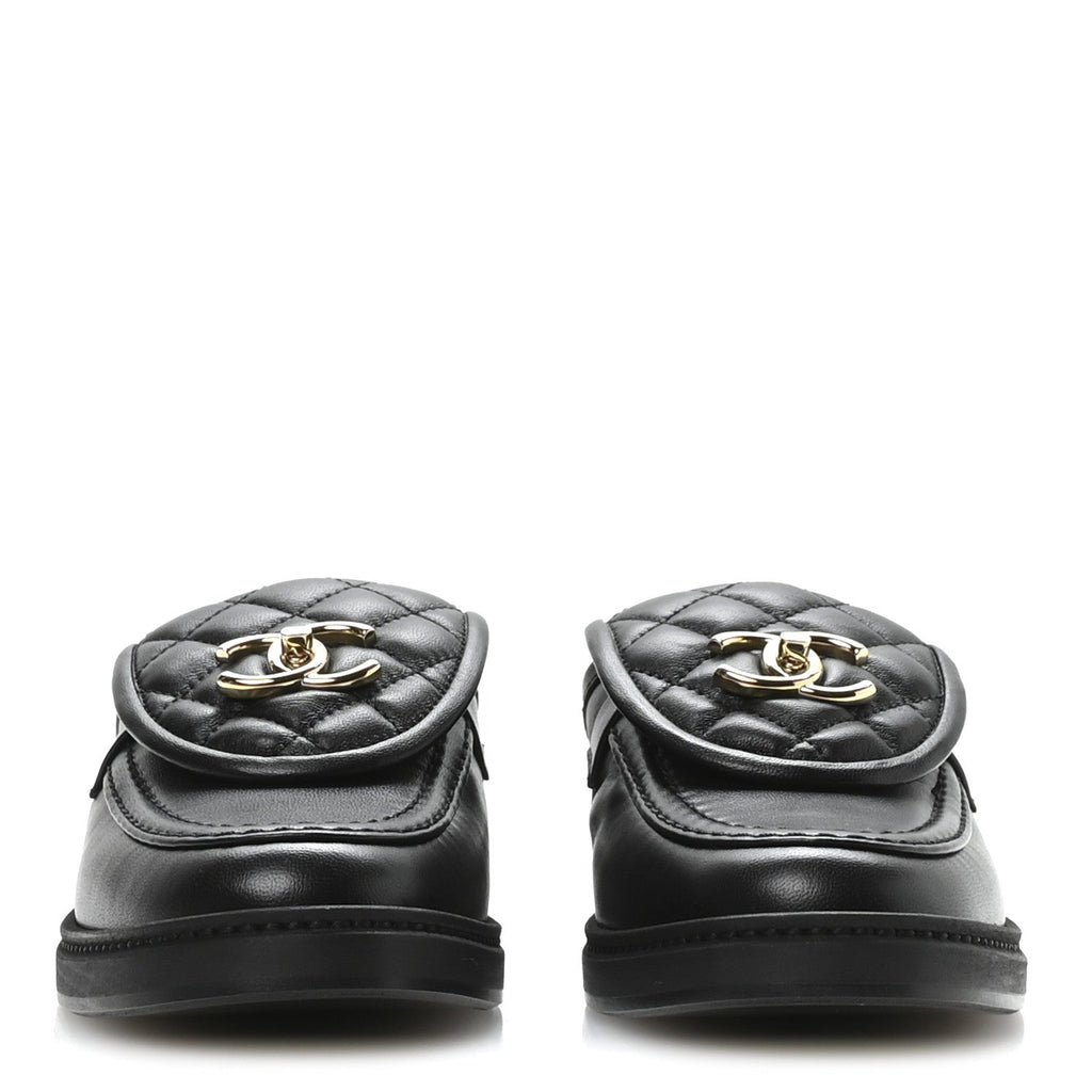 Lambskin Quilted CC Turnlock Mules 36.5 Black