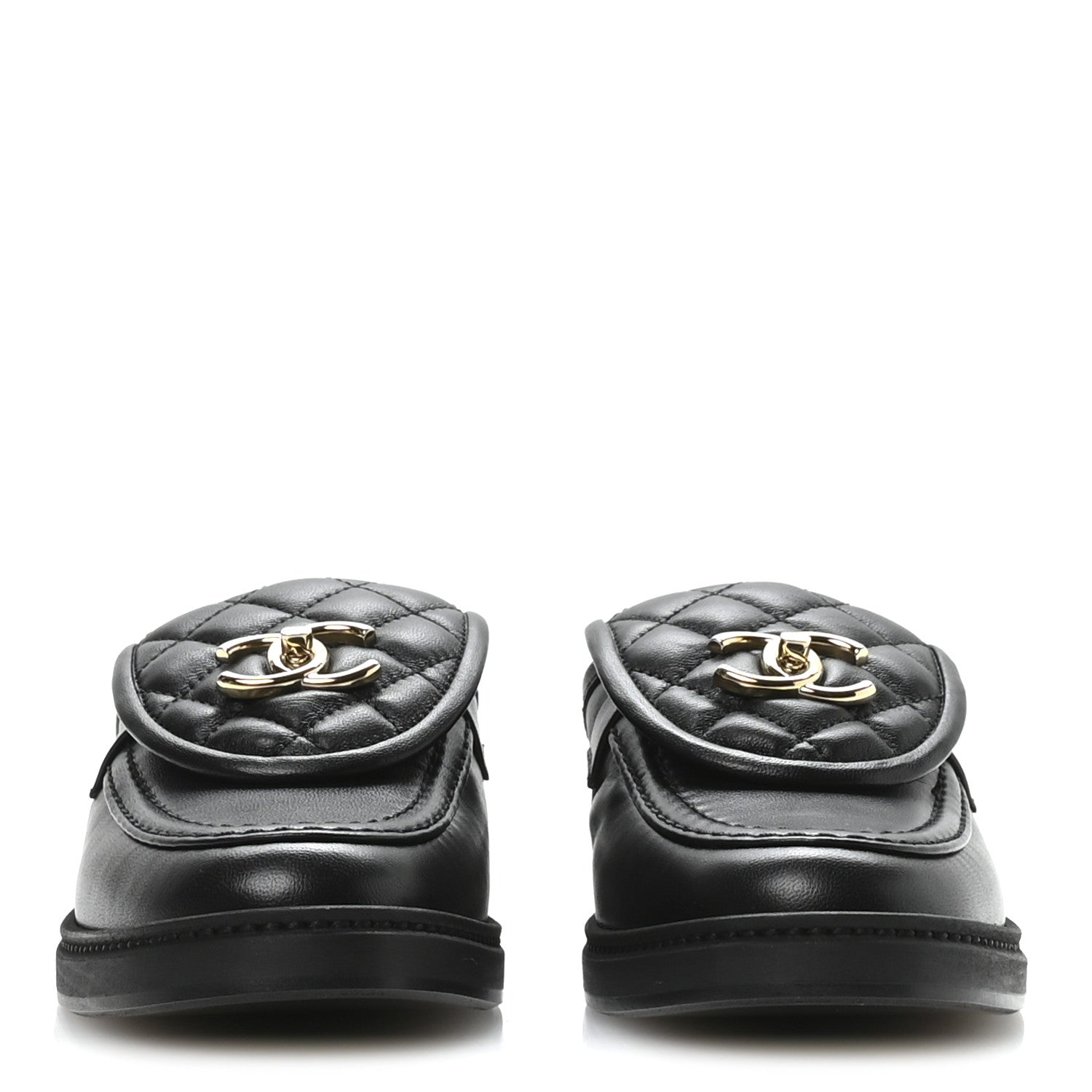 Lambskin Quilted CC Turnlock Mules 36.5 Black