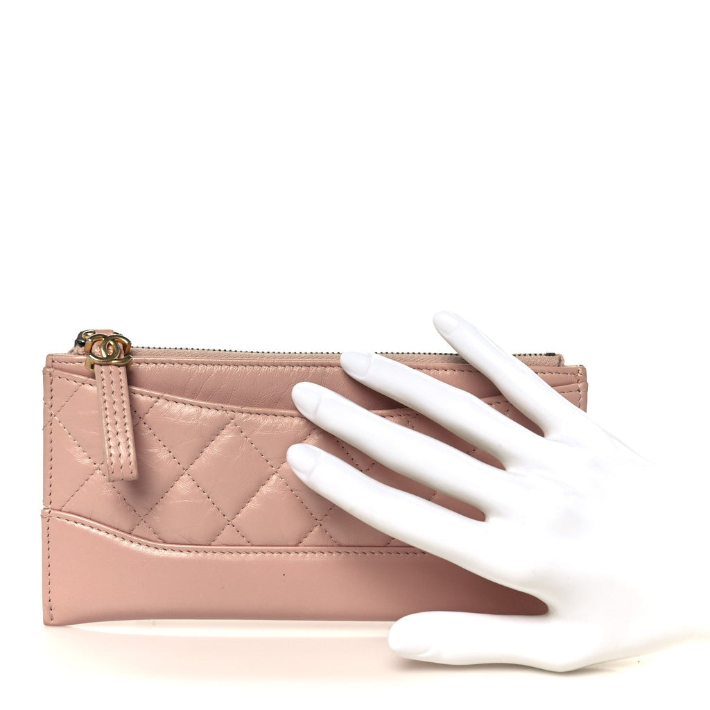 Aged Calfskin Quilted Gabrielle Zip Pouch Pink