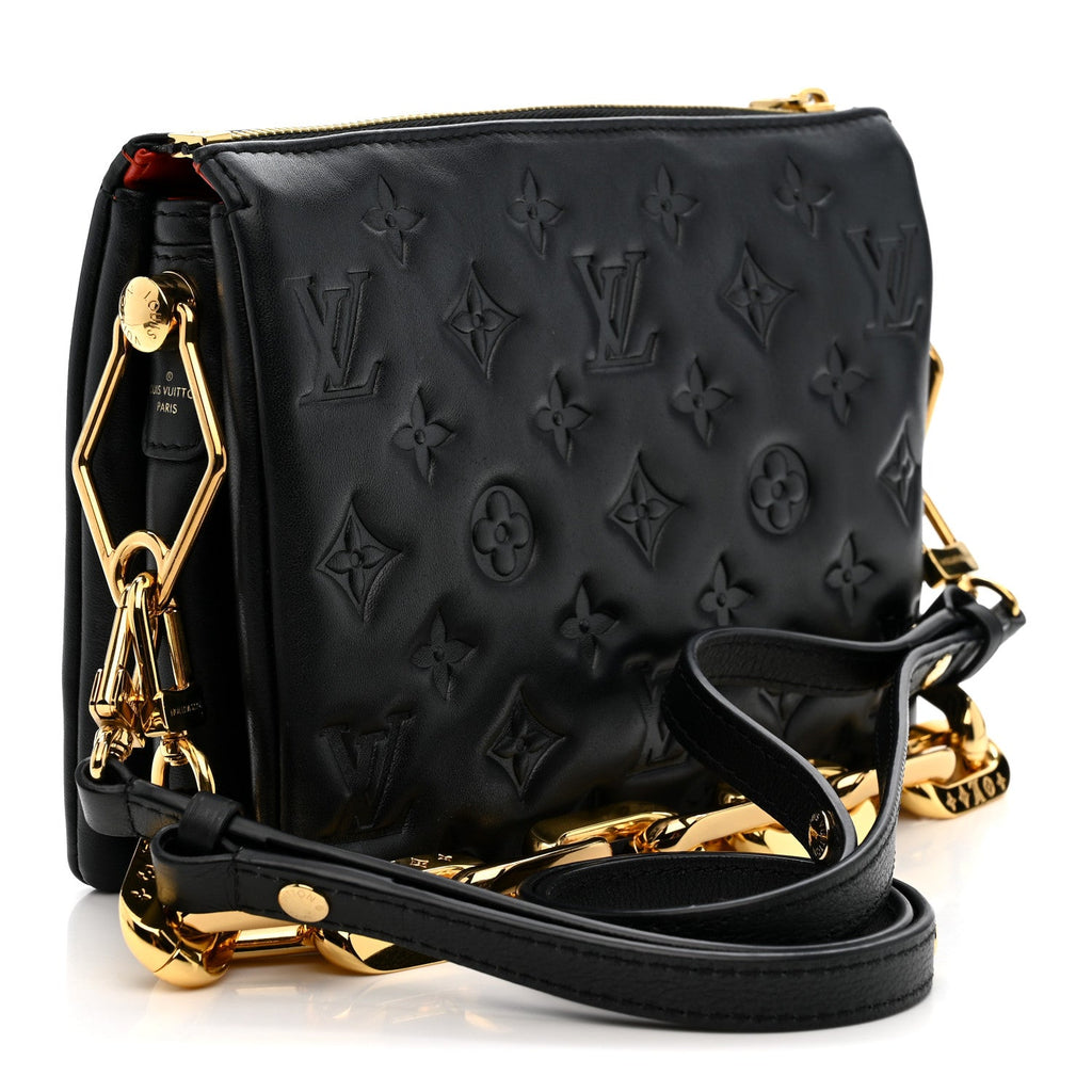 Louis Vuitton Lambskin Embossed Monogram Coussin BB Black