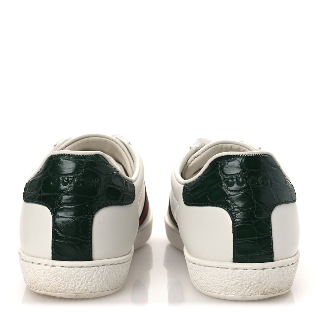 Gucci Calfskin Crocodile Web Womens Ace Sneakers 39 White Green