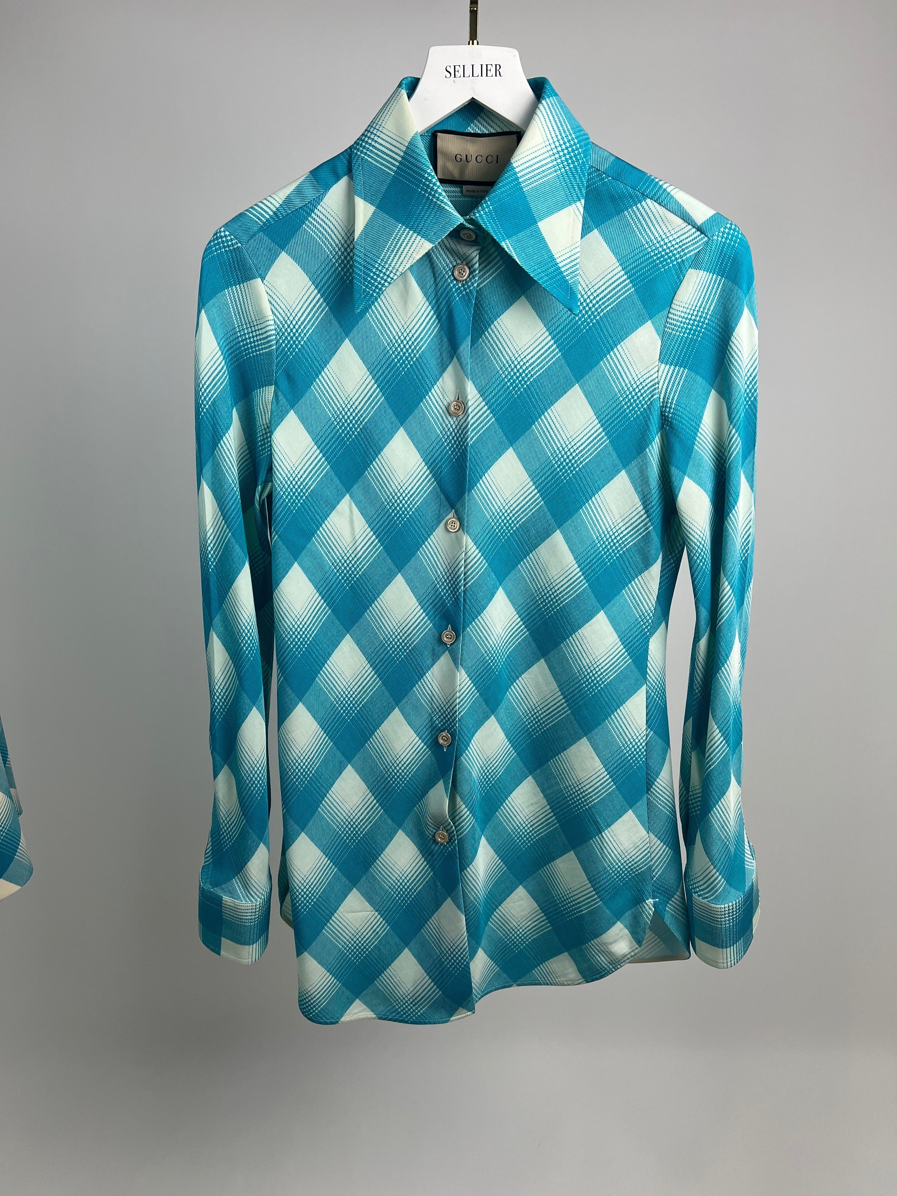 Gucci Turquoise and White Checked Shirt and Skirt Set IT 40 & 42 (UK 8-10)