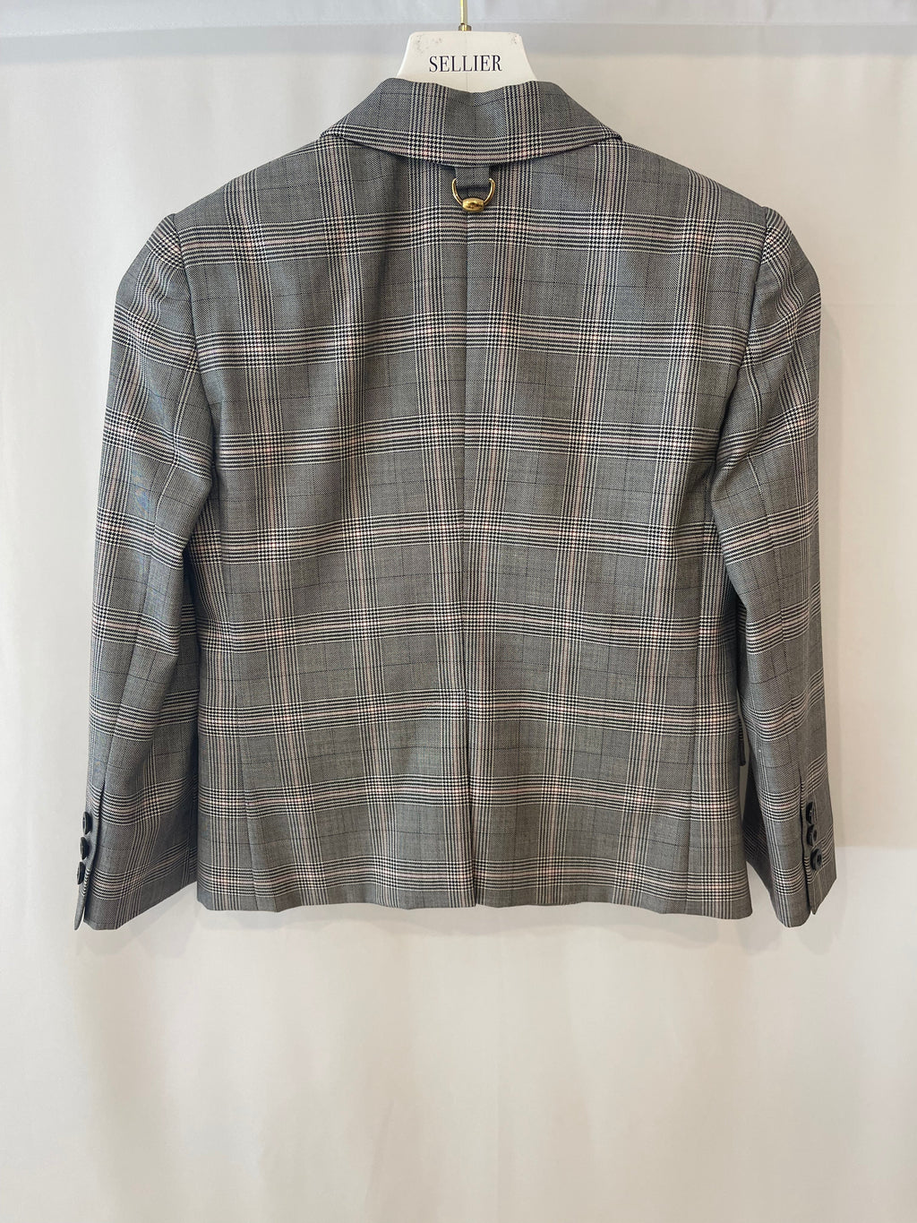 Gucci Grey Wool Checked Blazer Jacket with Logo Buttons Size IT 38 (UK 6)