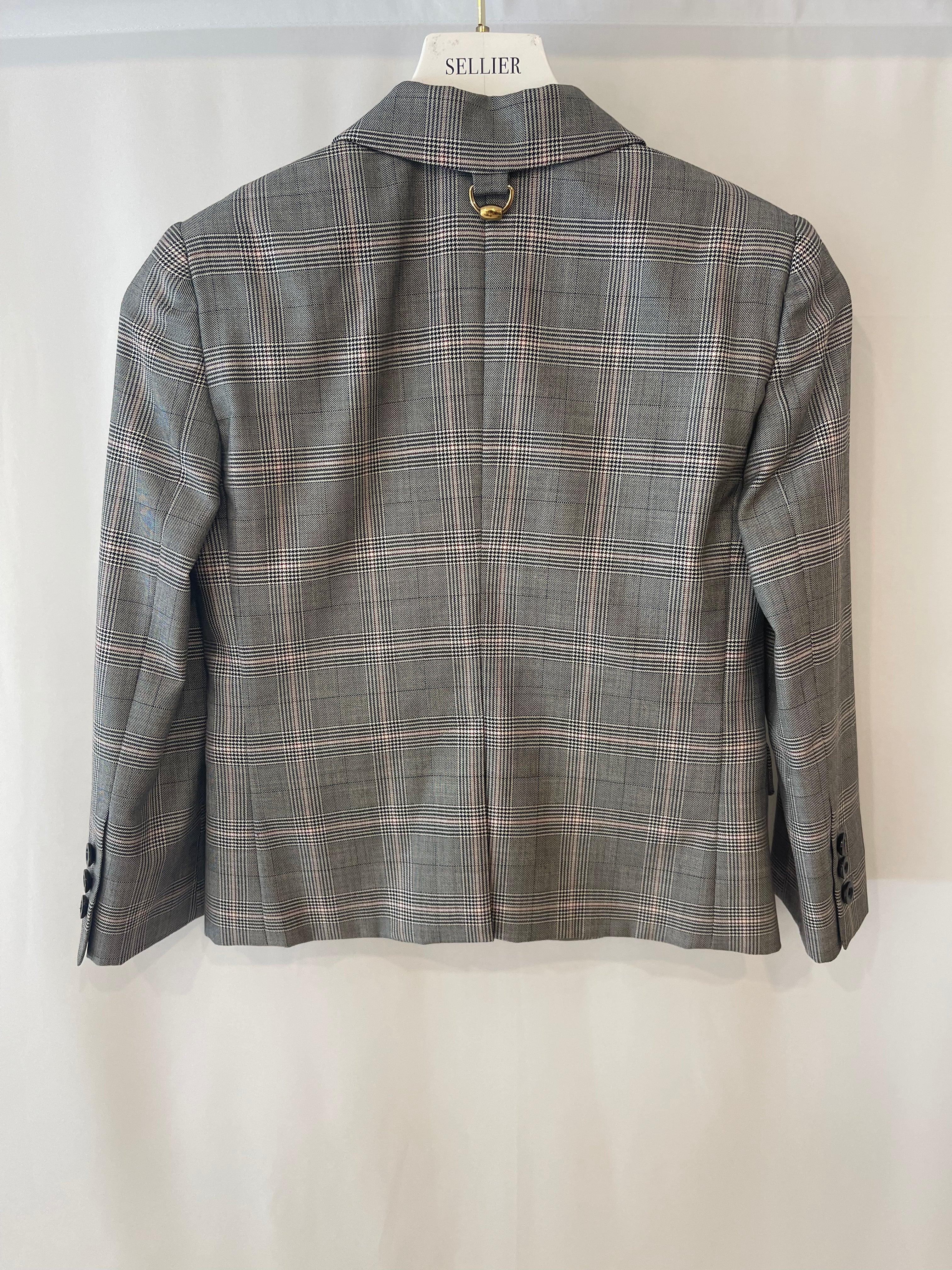 Gucci Grey Wool Checked Blazer Jacket with Logo Buttons Size IT 38 (UK 6)
