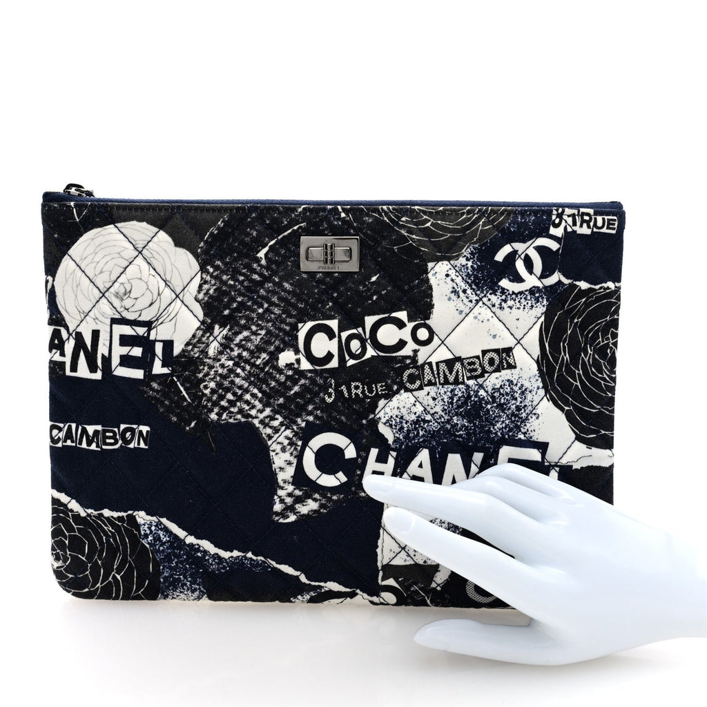 Jersey Quilted Graffiti Large Reissue Cosmetic Case Black White