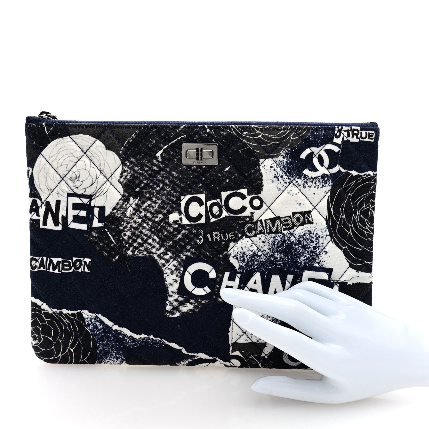 Jersey Quilted Graffiti Large Reissue Cosmetic Case Black White