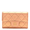 Metallic Lambskin Quilted Flap Card Holder Wallet Golden