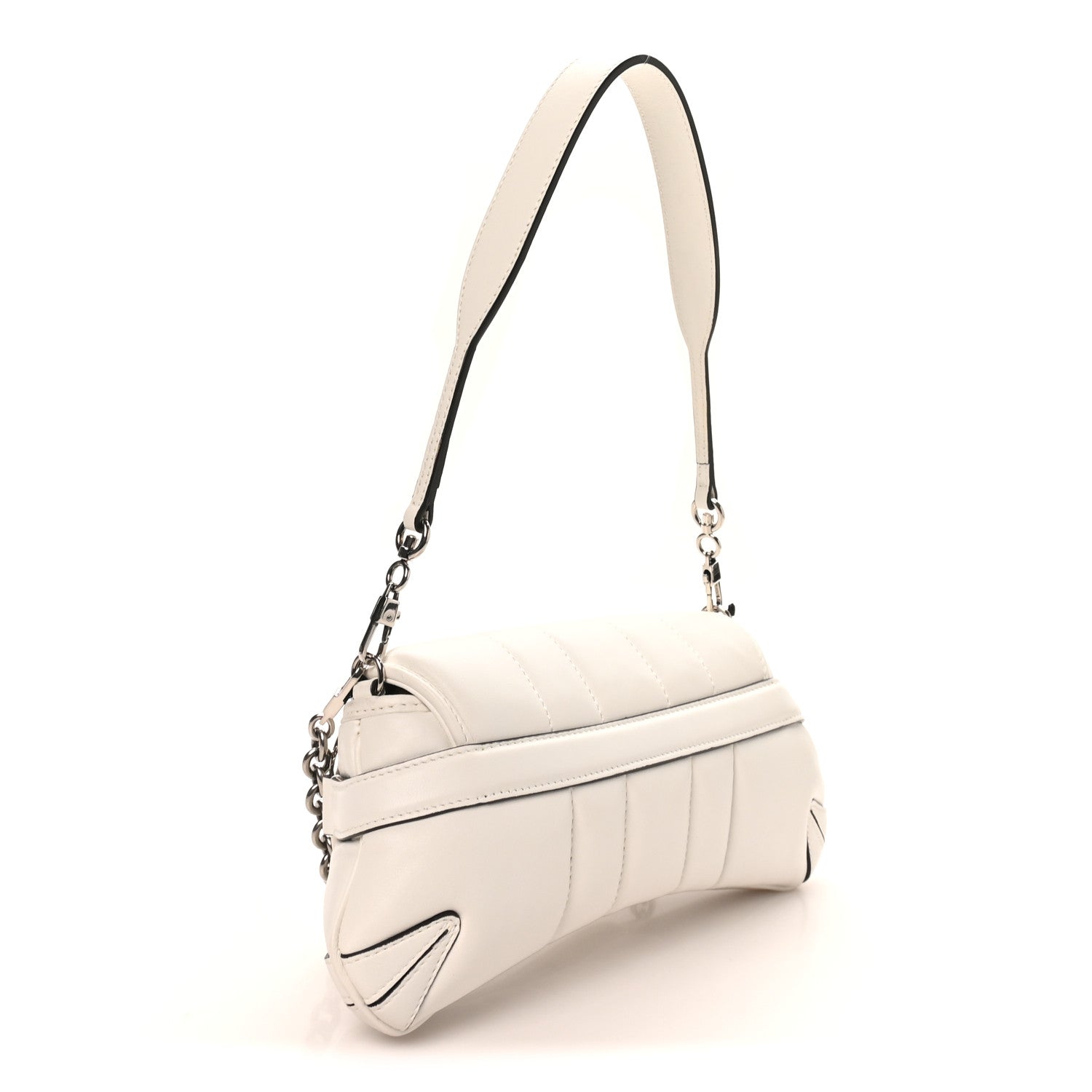 Gucci Nappa Vertical Matelasse Small Maxi Horsebit Chain Shoulder Bag Great White