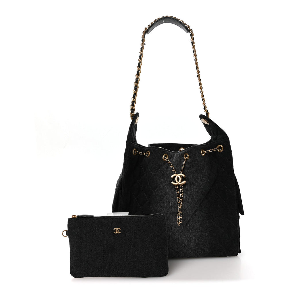 Chanel Washed Denim Quilted Medium Chanel 25 Handbag Black
