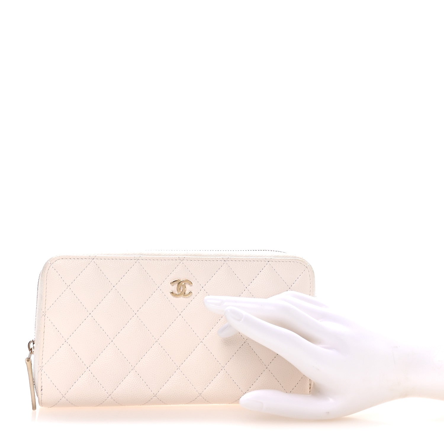 Caviar Quilted Large Gusset Zip Around Wallet White
