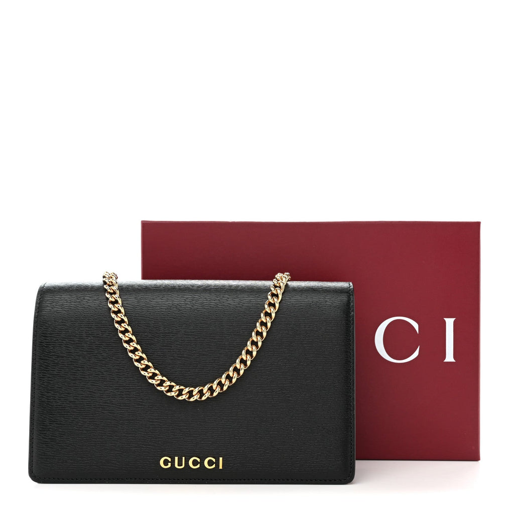 Gucci Textured Calfskin Script Logo Wallet On Chain Black
