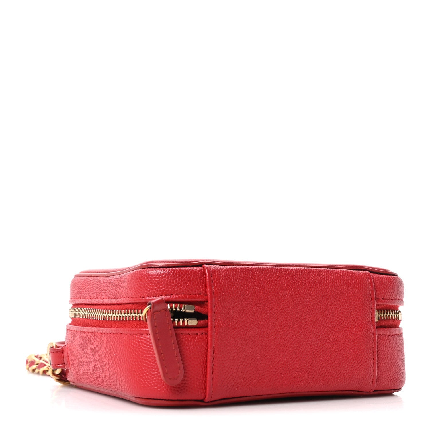 Chanel Caviar Quilted Filigree Vanity Clutch With Chain Red