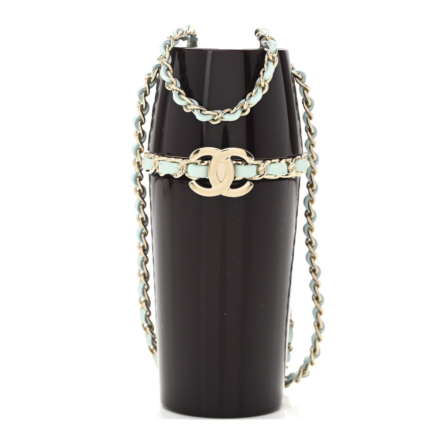 Chanel Lucite Lipstick Case On Chain Burgundy Blue