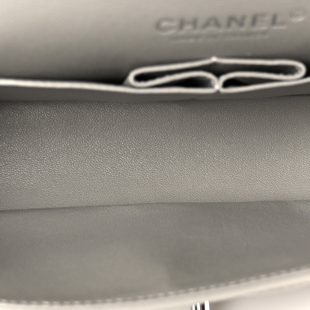 Chanel Lambskin Quilted Medium Double Flap Grey