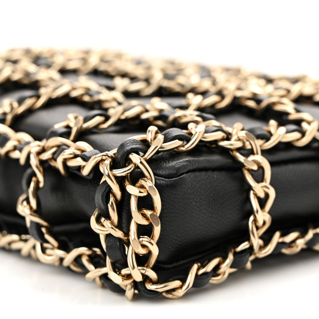 Chanel Lambskin Chain Frame Shoulder Bag Black