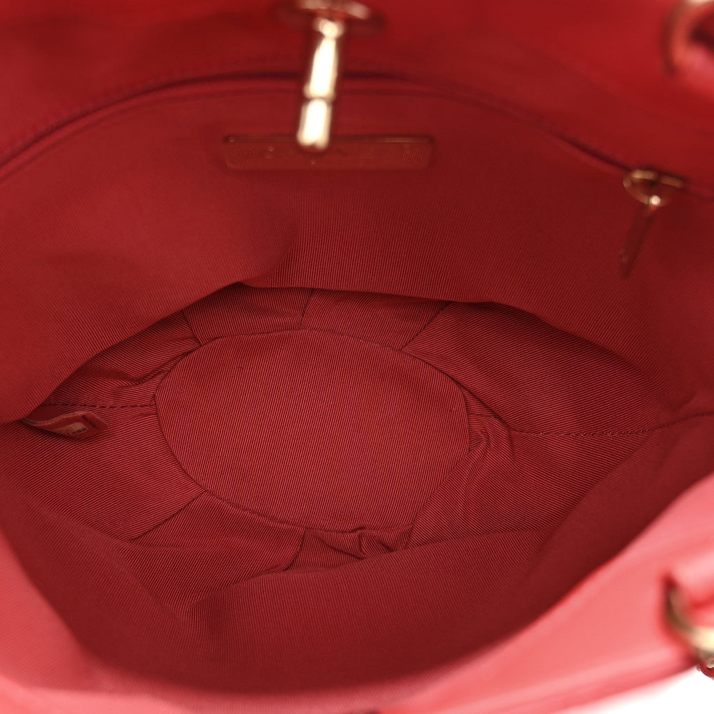 Chanel Calfskin Stitched Chain Bucket Bag Coral