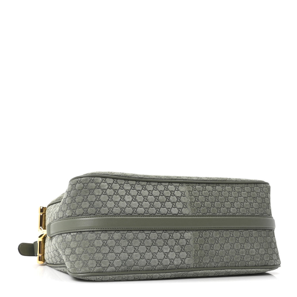 Gucci Suede GG Monogram Half Horsebit Medium Shoulder Bag Sage