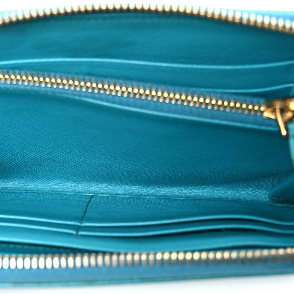 Prada Saffiano Metal Zip Around Wallet Blue