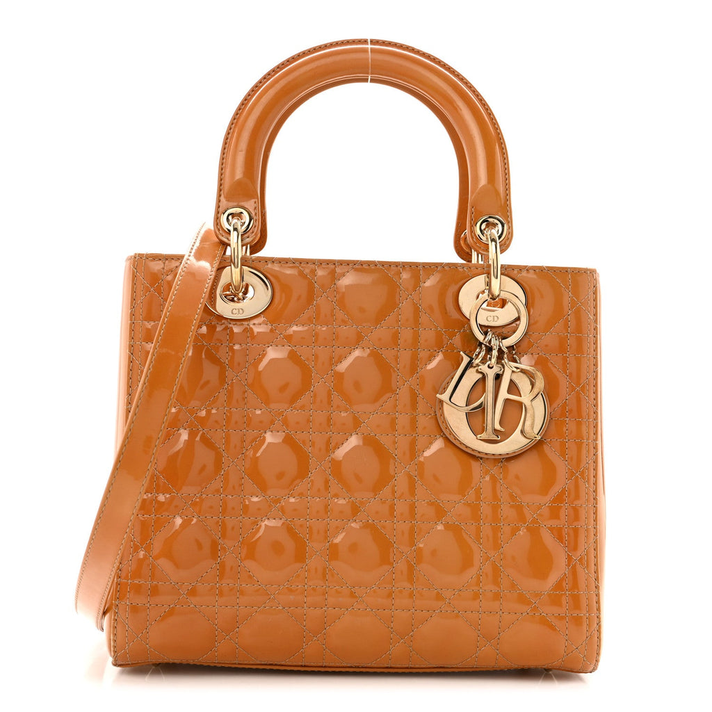 Christian Dior Patent Cannage Medium Lady Dior Dark Beige