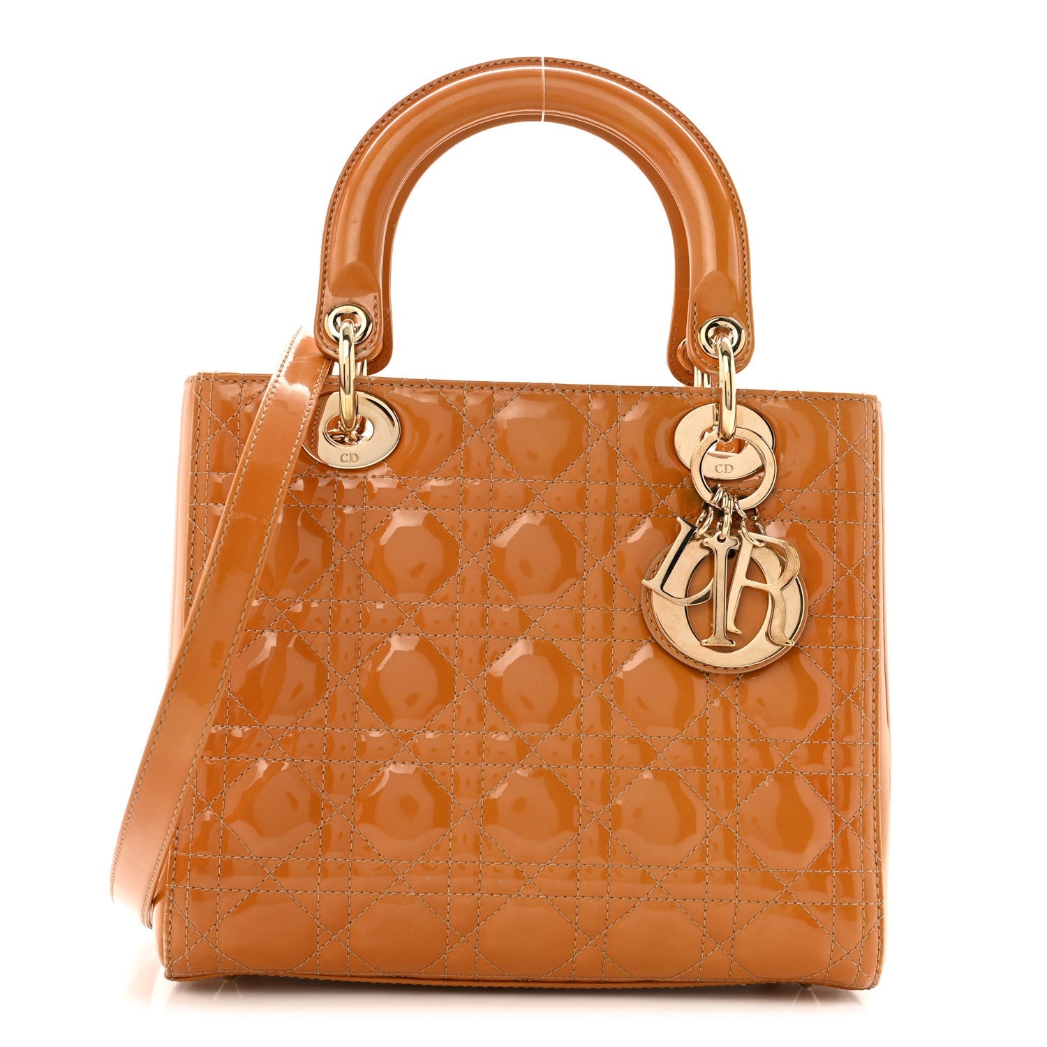 Christian Dior Patent Cannage Medium Lady Dior Dark Beige