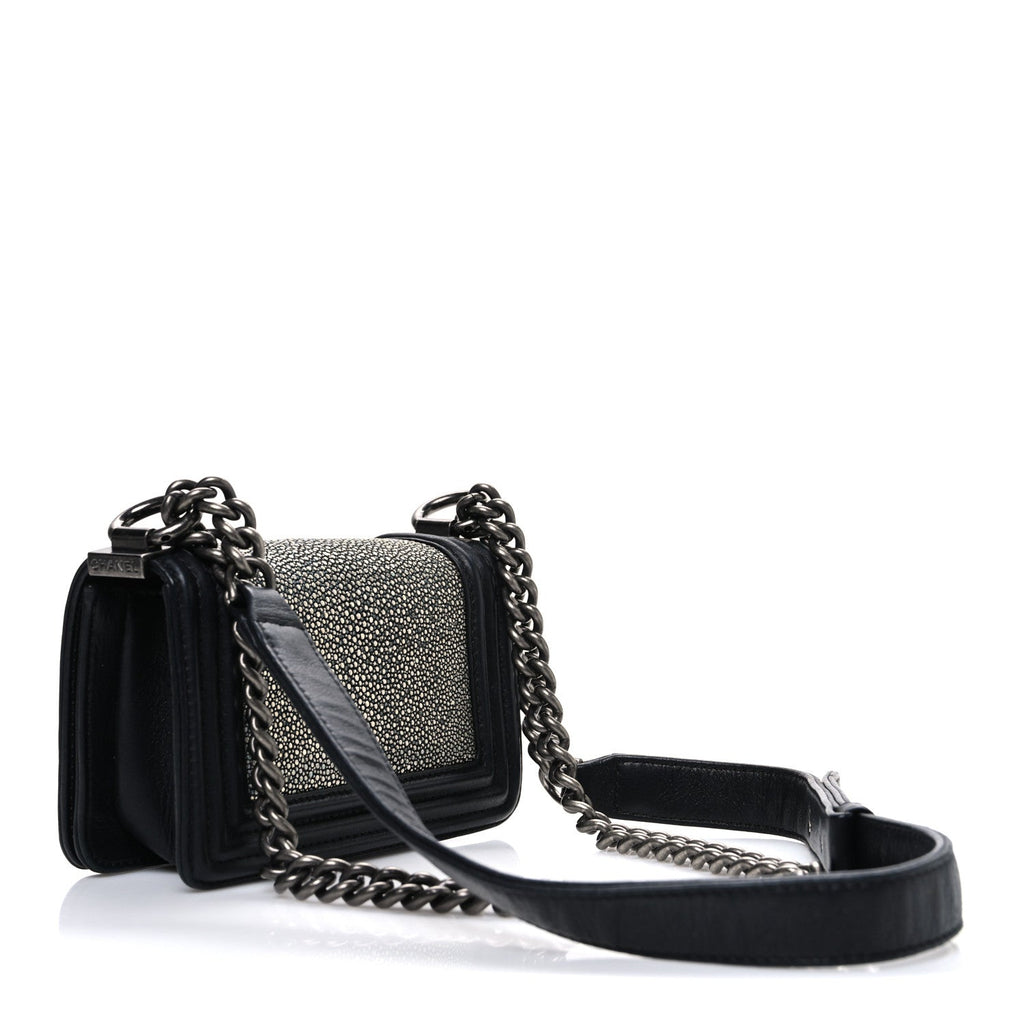 Chanel Galuchat Stingray Mini Boy Flap Black Silver