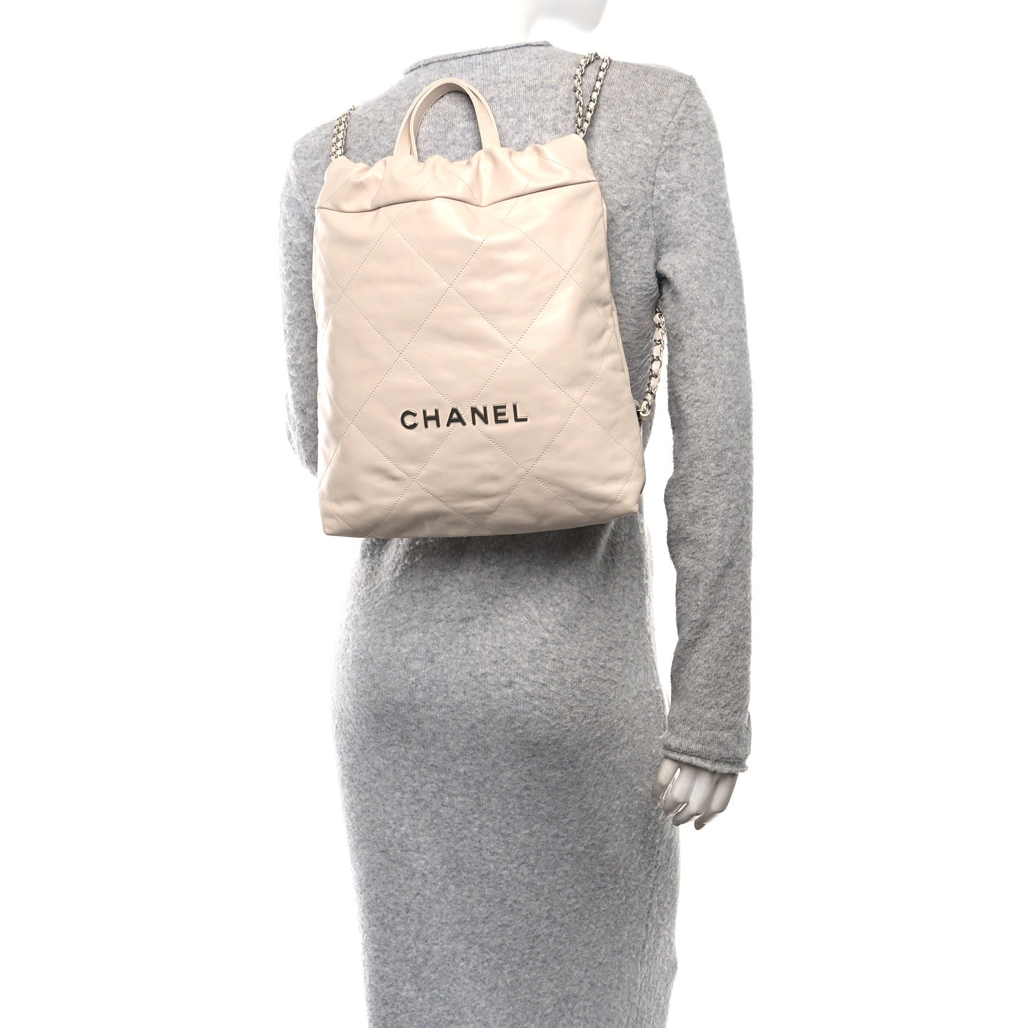 Chanel Shiny Calfskin Quilted Chanel 22 Backpack Beige