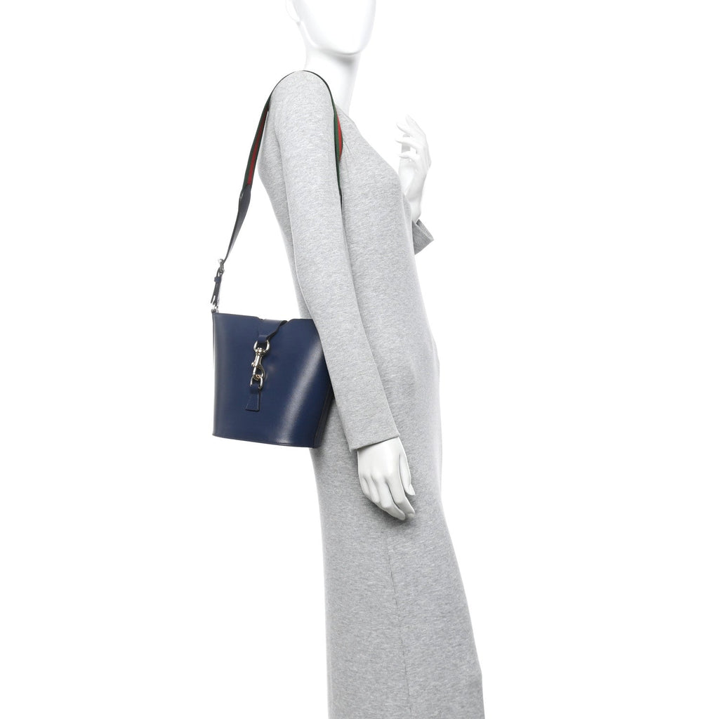 Gucci Tritone Calfskin Web Mini Ophidia Bucket Bag Blue