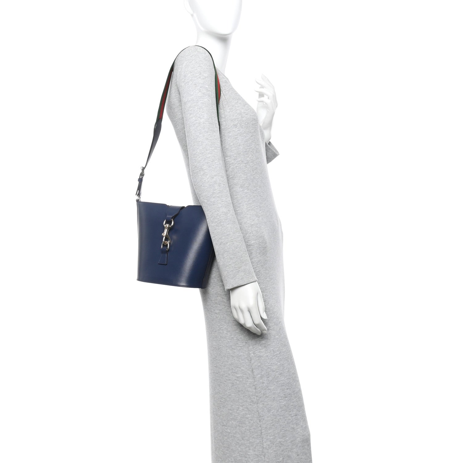 Gucci Tritone Calfskin Web Mini Ophidia Bucket Bag Blue
