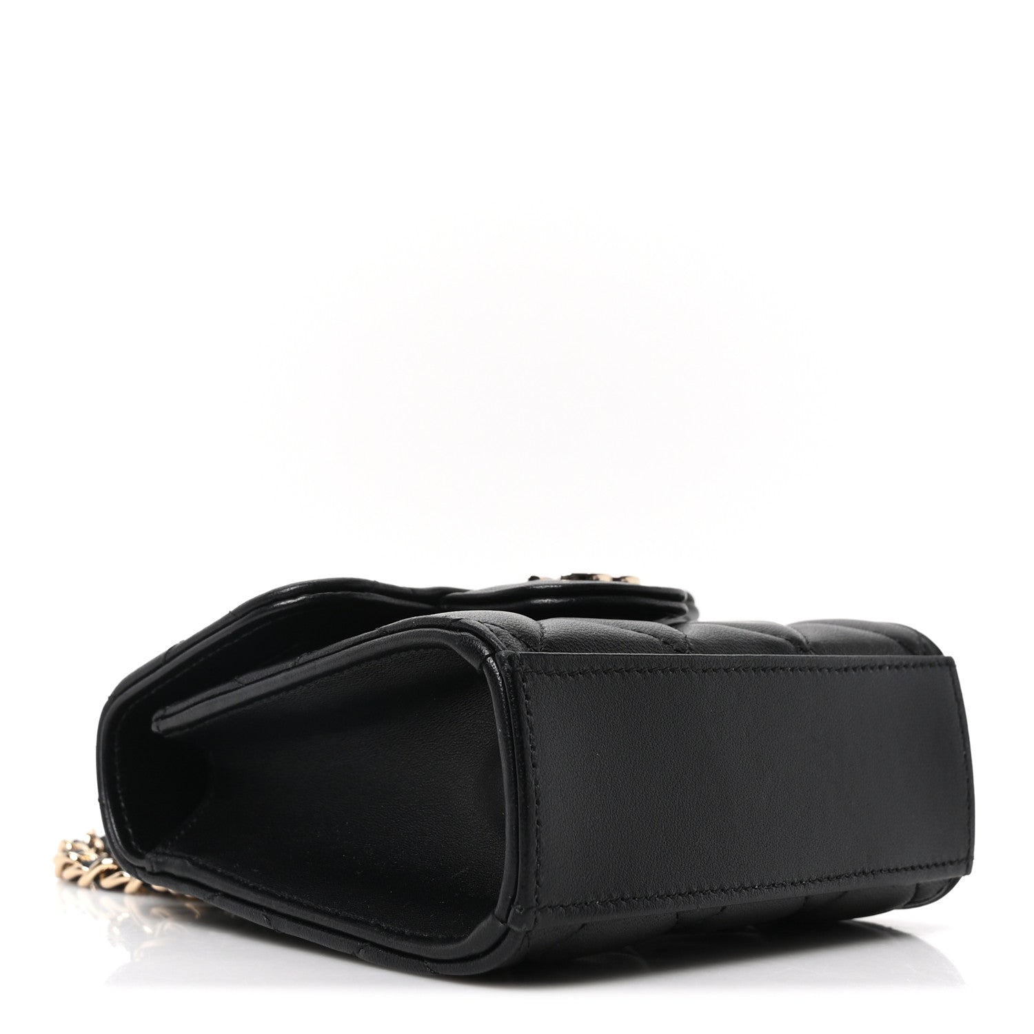 Chanel Lambskin Quilted Top Handle Flap Clutch With Chain Black