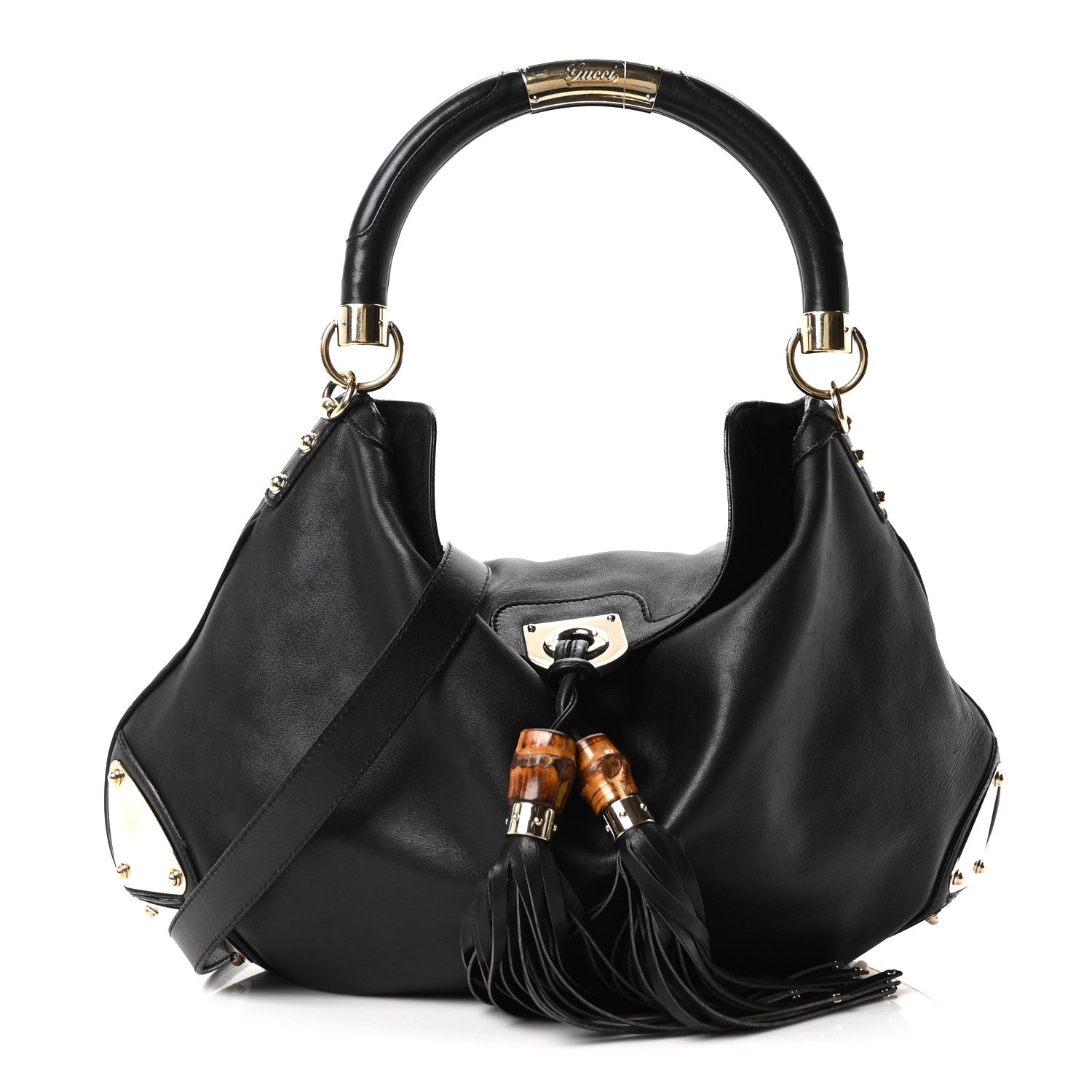 Gucci Calfskin Large Indy Top Handle Hobo Black