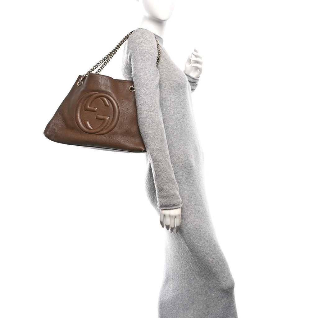 Gucci Pebbled Calfskin Medium Soho Chain Shoulder Bag Maple Brown