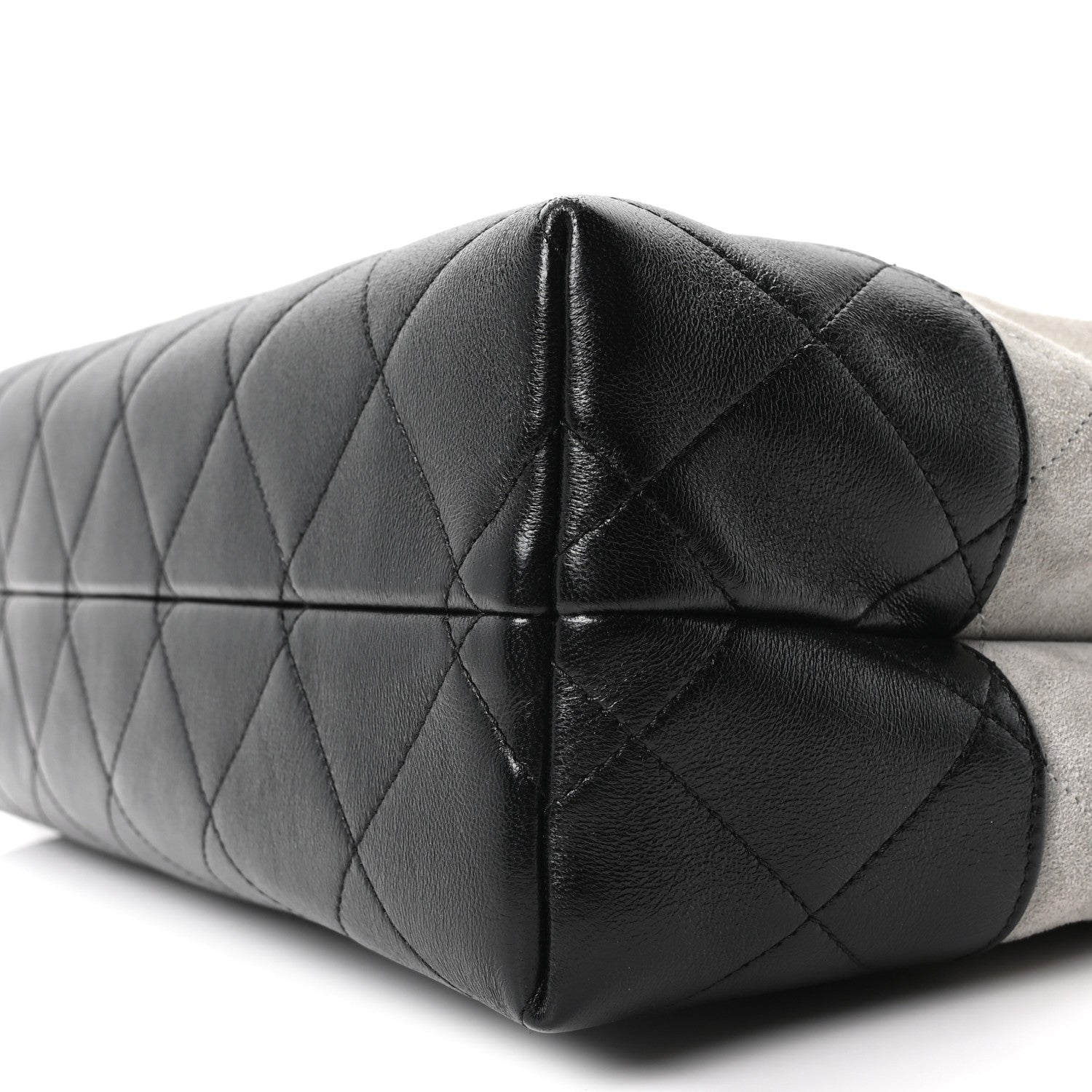 Chanel Suede Calfskin Shiny Lambskin Quilted Small Coco Base Shopping Bag Grey Black