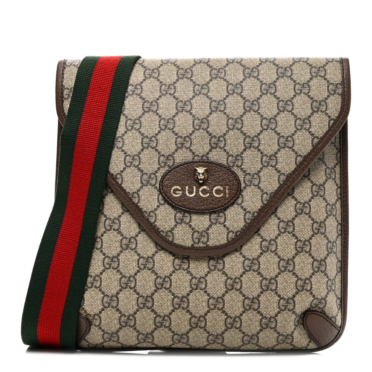 Gucci GG Supreme Monogram Web Medium Neo Vintage Flap Messenger Bag Beige New Acero