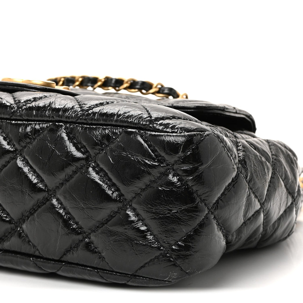 Chanel Shiny Crumpled Calfskin Quilted Wavy CC Hobo Black