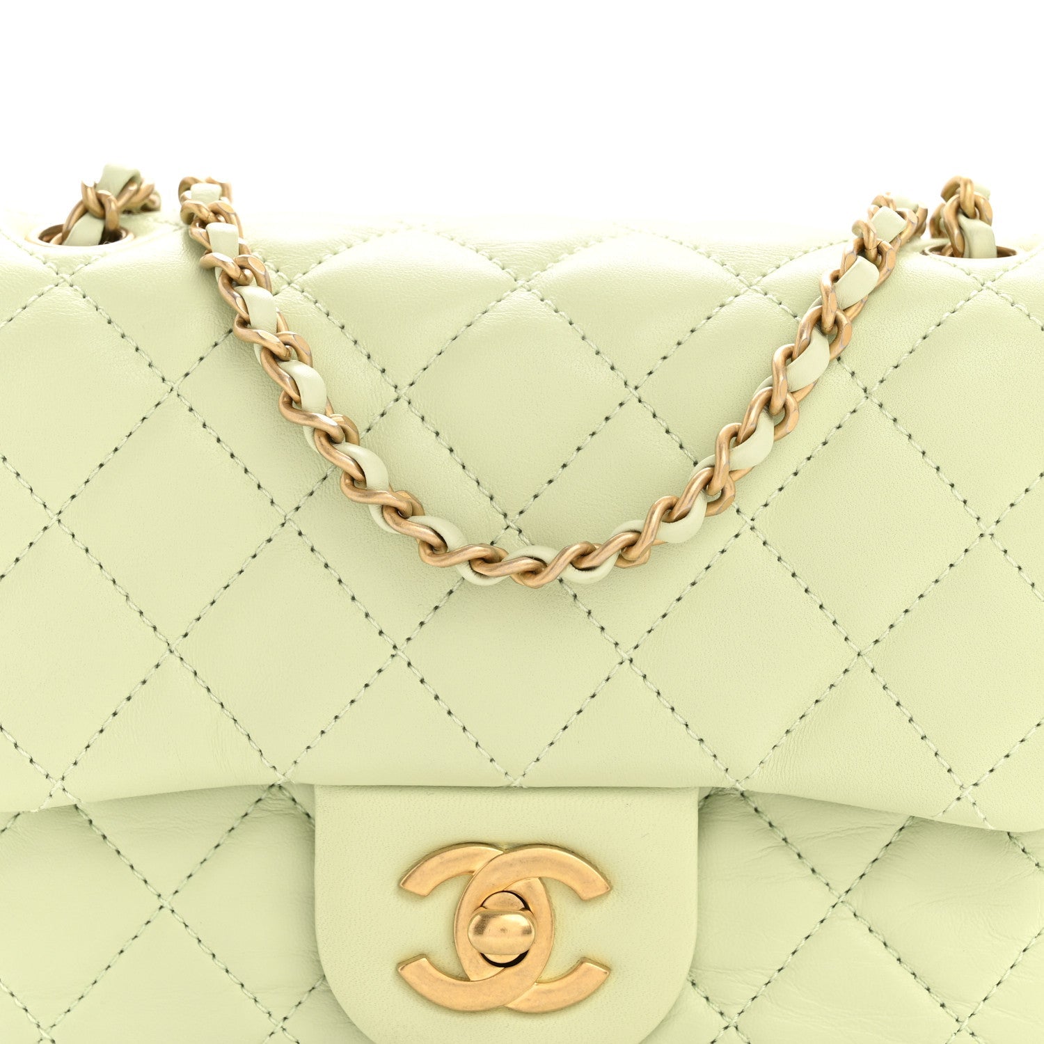 Chanel Lambskin Quilted Mini Pearl Crush Flap Light Green
