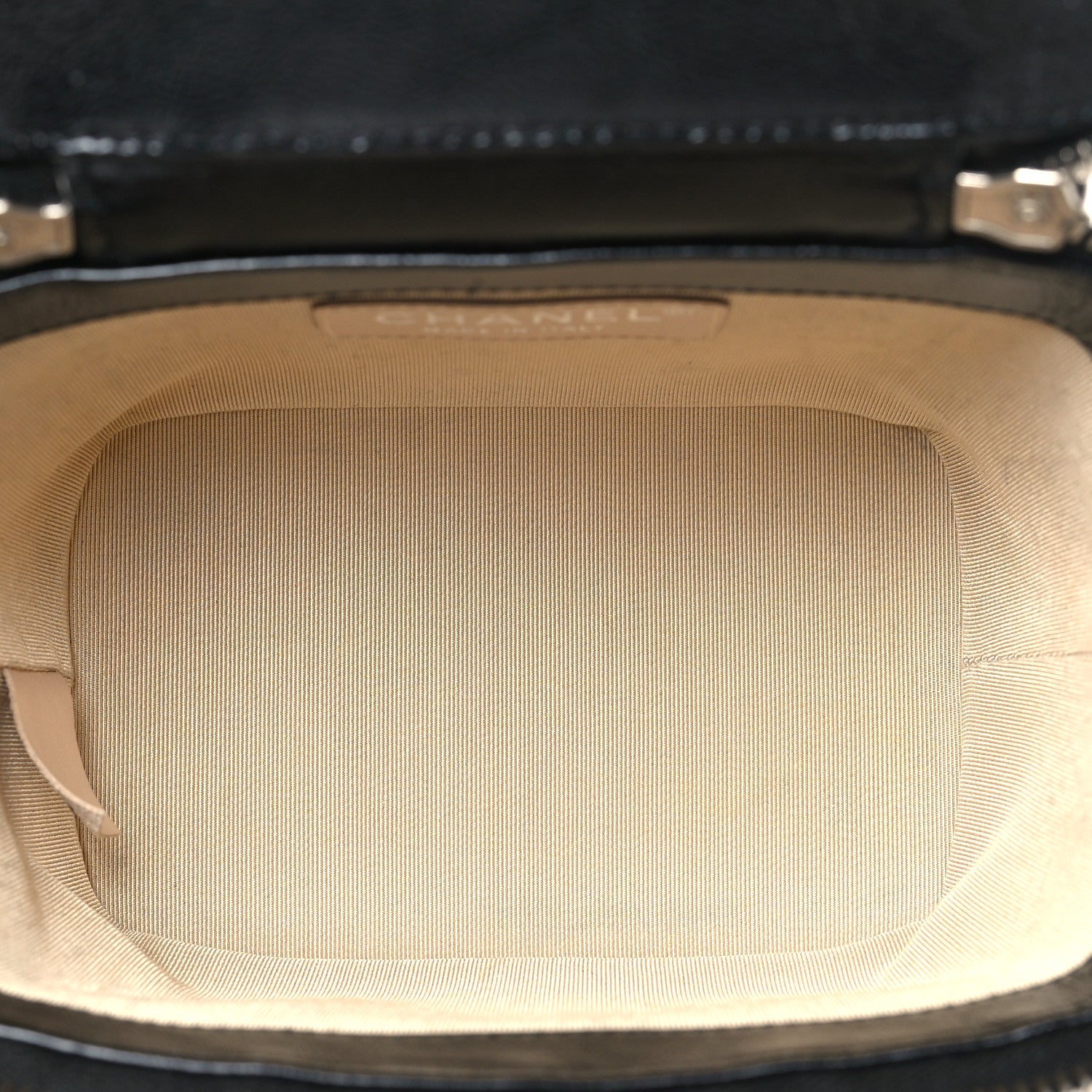 Chanel Calfskin Raffia Small Vanity Case Bag Black Beige