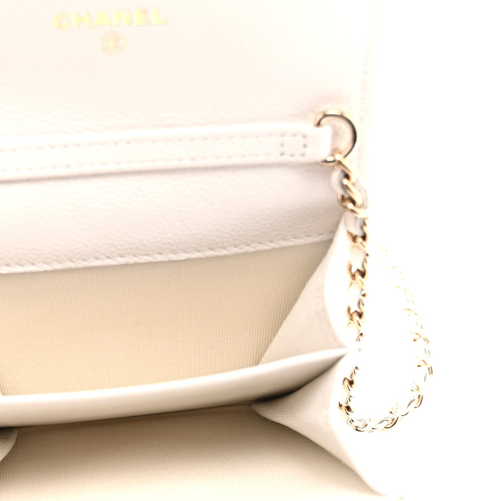 Chanel Caviar Quilted Flap Card Holder On Chain White