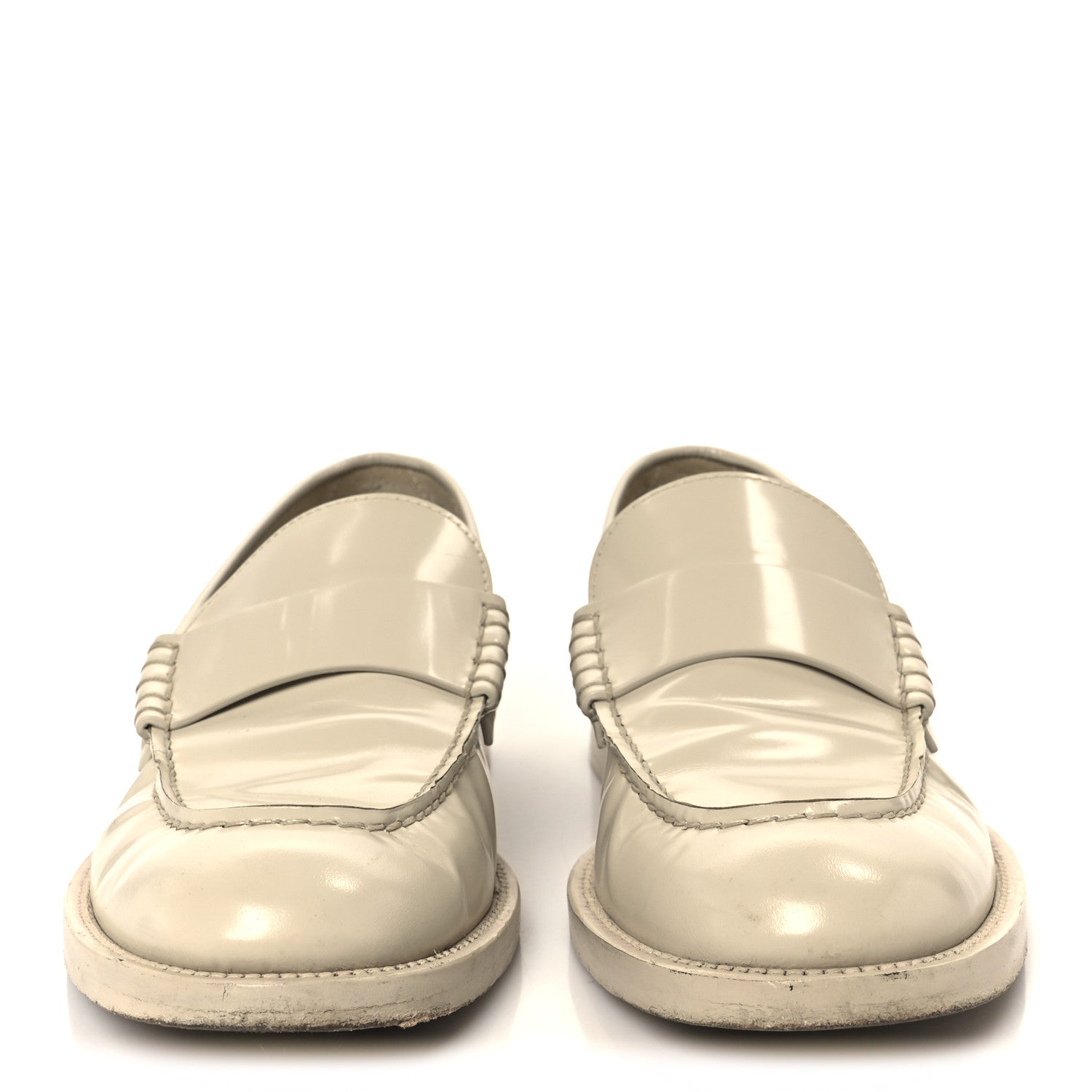 Chanel Shiny Calfskin Logo Loafers 38.5 Beige