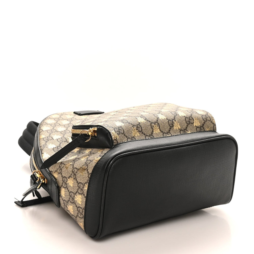 Gucci GG Supreme Monogram Bees Print Small Day Backpack Beige Oro Black
