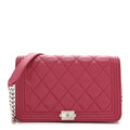 Chanel Lambskin Quilted Boy Wallet On Chain WOC Dark Fuchsia