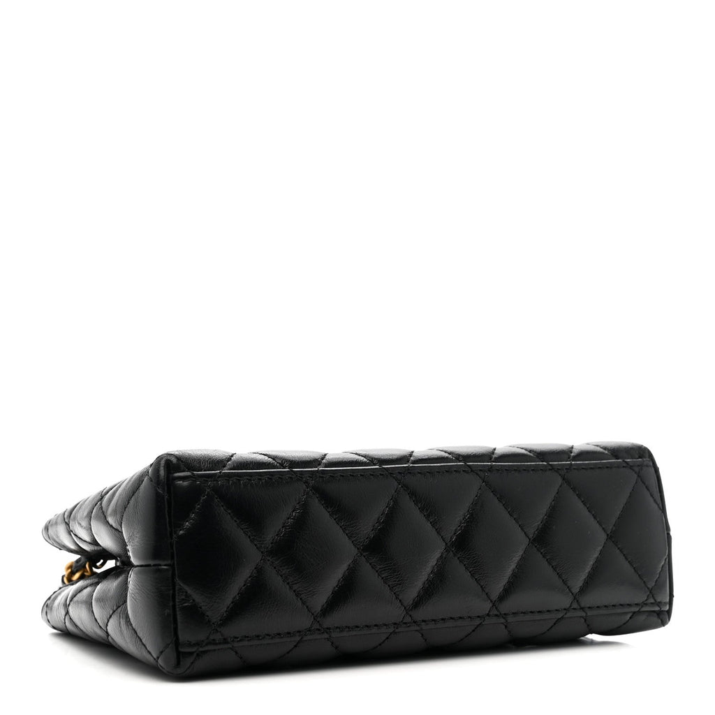 Chanel Shiny Aged Calfskin Quilted Nano Kelly Shopper Black