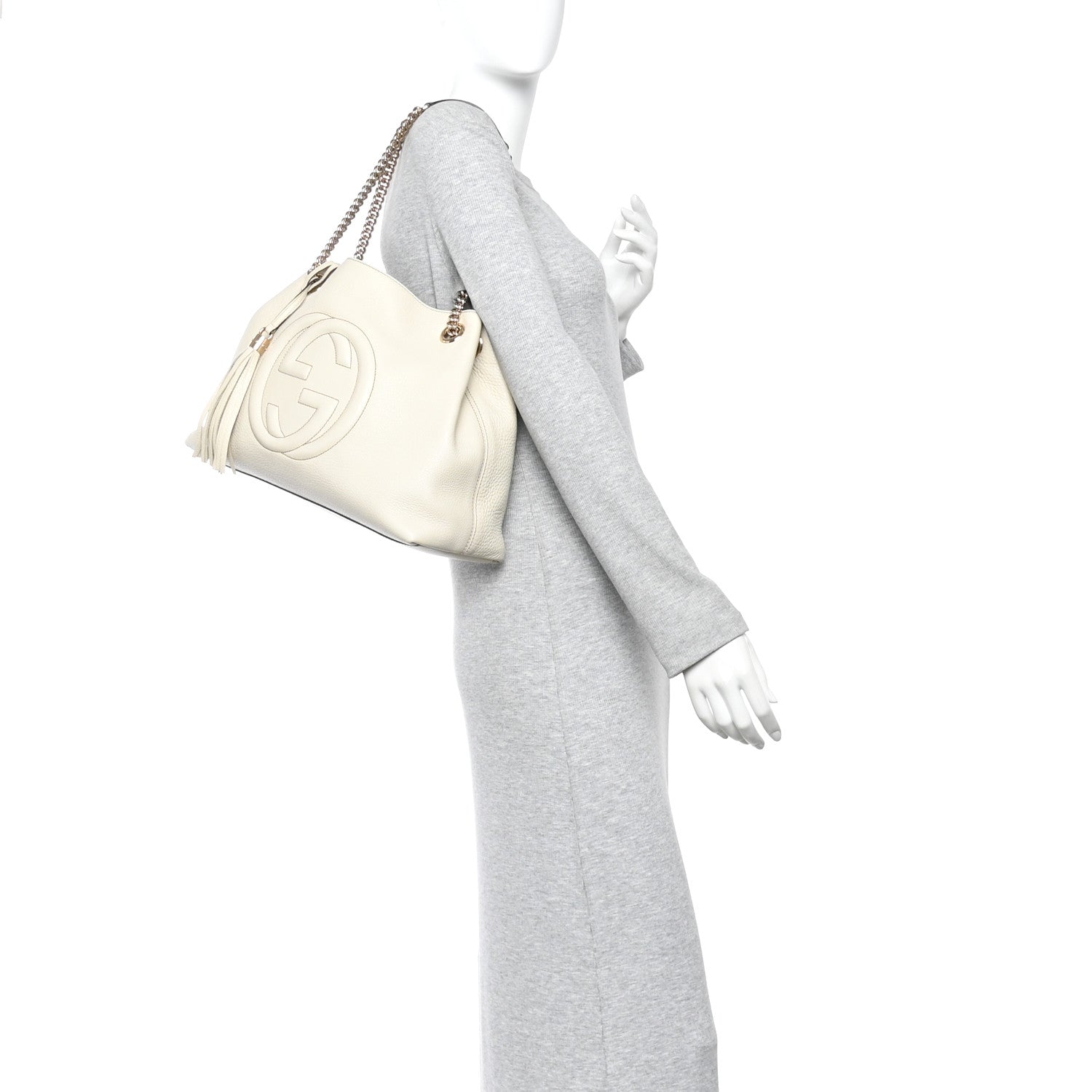 Gucci Pebbled Calfskin Medium Soho Chain Shoulder Bag  Off White