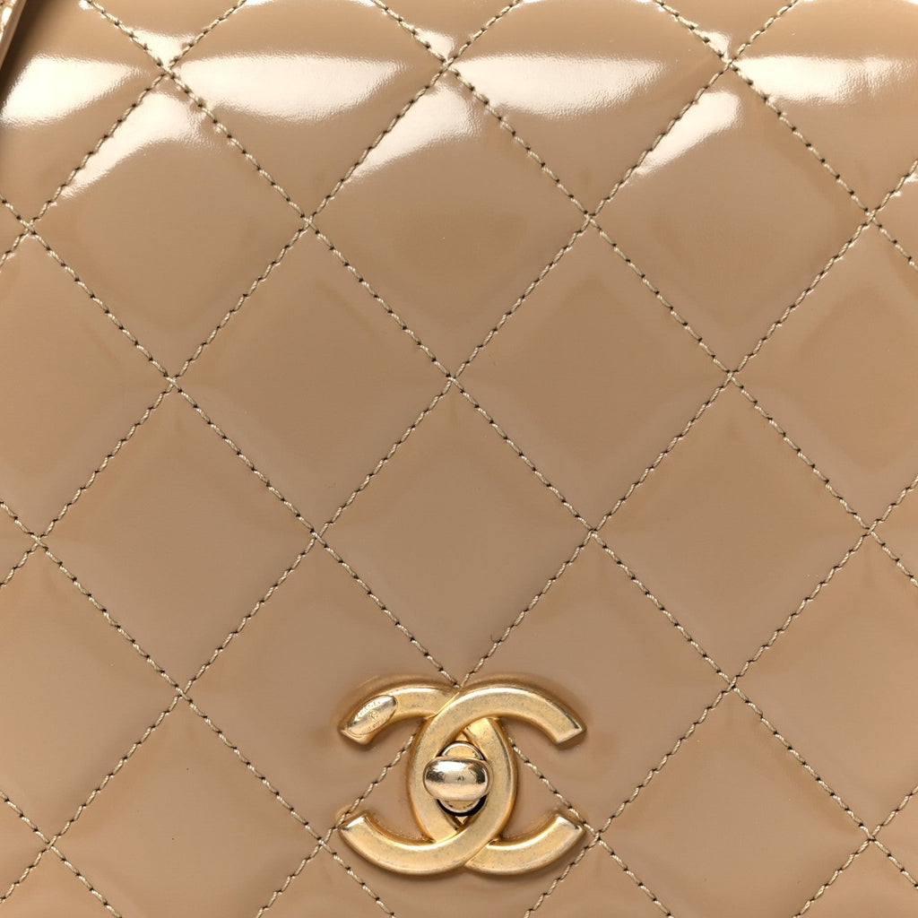 Chanel Shiny Calfskin Quilted Suede Goatskin Mini Messenger Beige