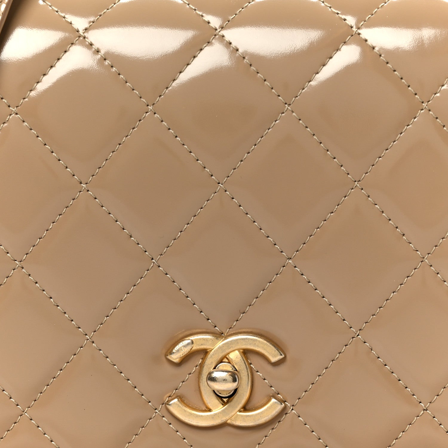 Chanel Shiny Calfskin Quilted Suede Goatskin Mini Messenger Beige
