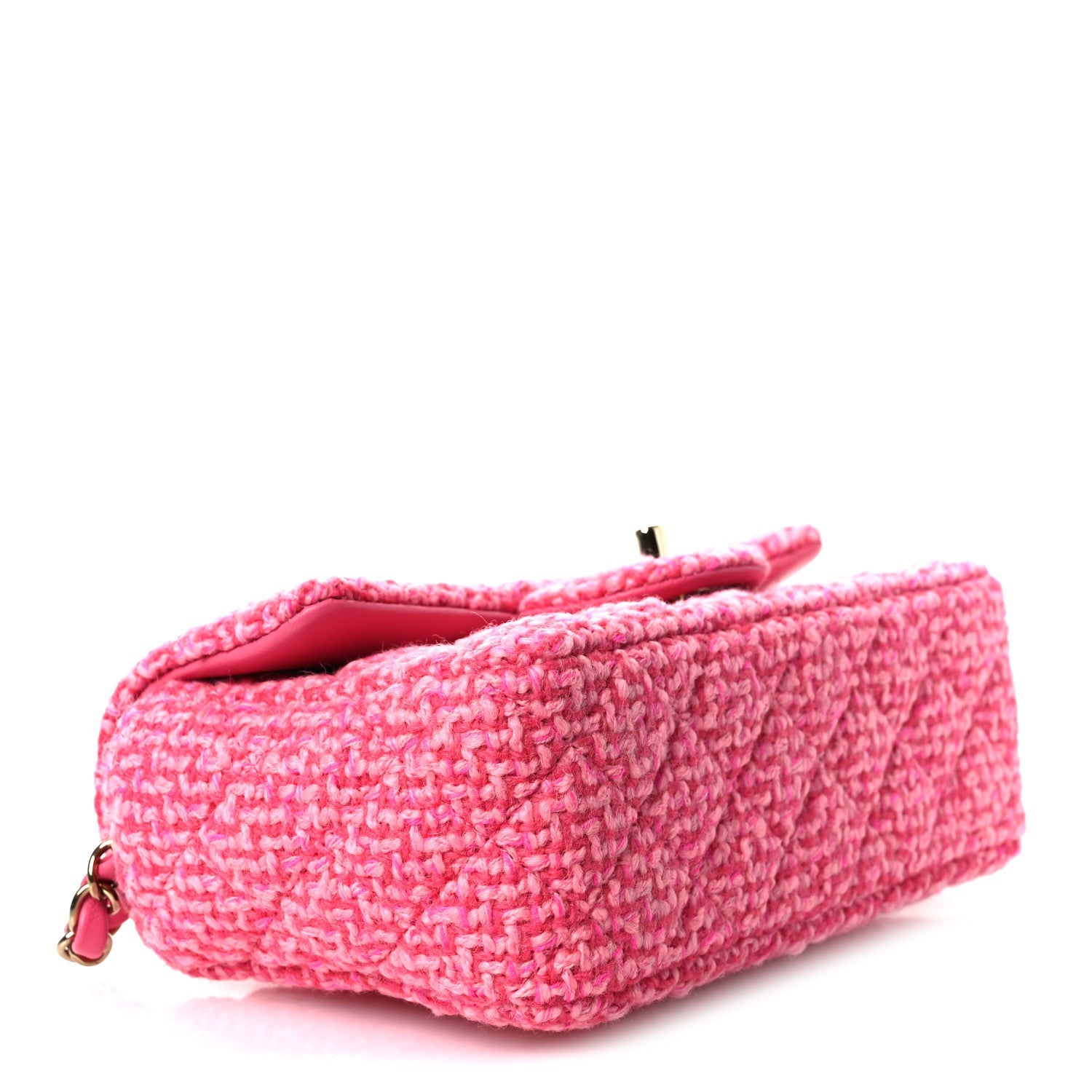 Chanel Wool Tweed Quilted Mini Rectangular Flap Dark Pink Fuchsia