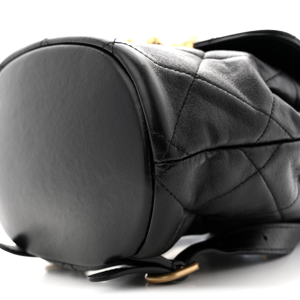 Chanel Lambskin Quilted Logo Mini Backpack Black