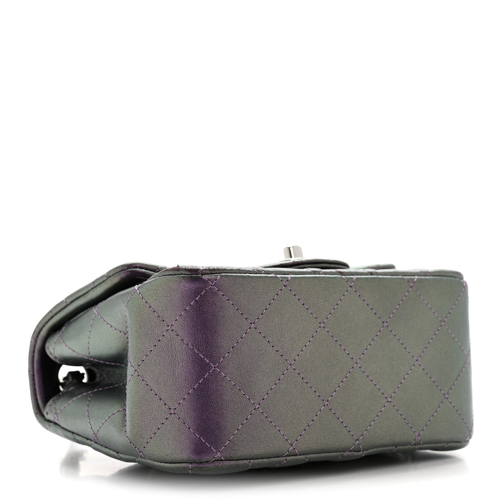 Chanel Iridescent Lambskin Quilted Mini Square Flap Dark Purple