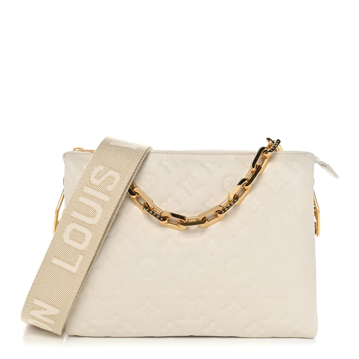 Louis Vuitton Lambskin Embossed Monogram Coussin PM Cream